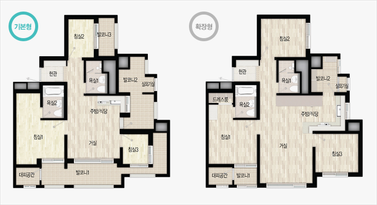 59㎡B	 평면도(기본형,확장형) 이미지
