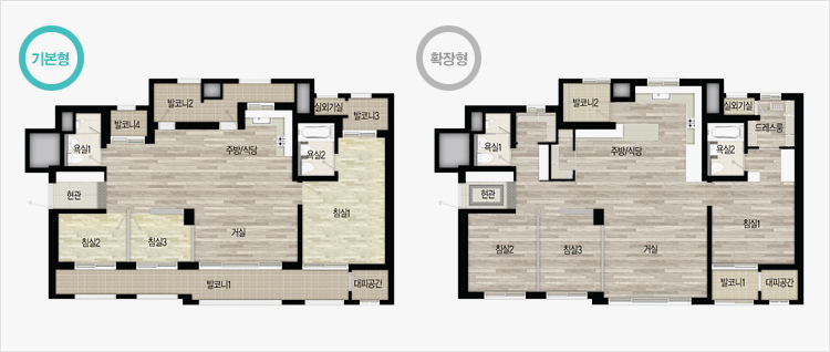 84㎡B	 평면도(기본형,확장형) 이미지
